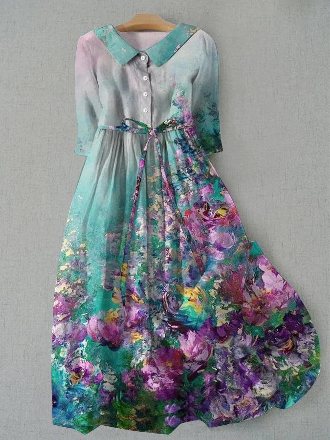 Elowen™ | Floral Elegance Lace-Up Dress