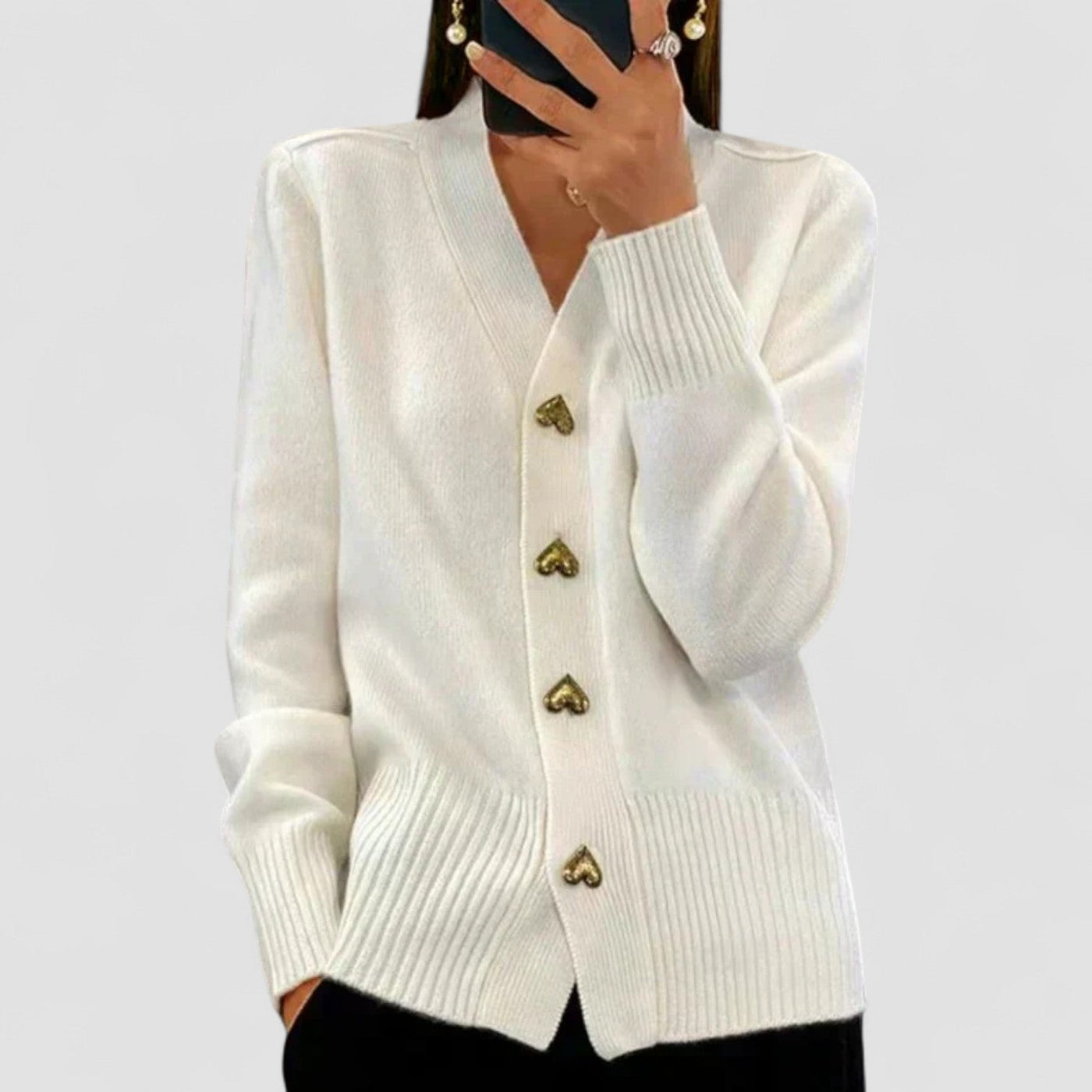 Aurelia™ | Heart-Button V-Neck Cardigan