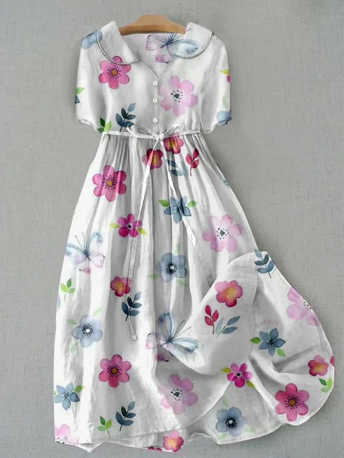 Celestine™ | Ethereal Floral Lace-Up Dress