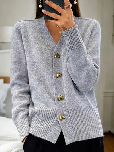 Aurelia™ | Heart-Button V-Neck Cardigan