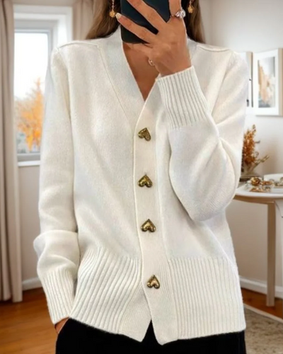 Aveline™ | Elegant Heart Button Cardigan