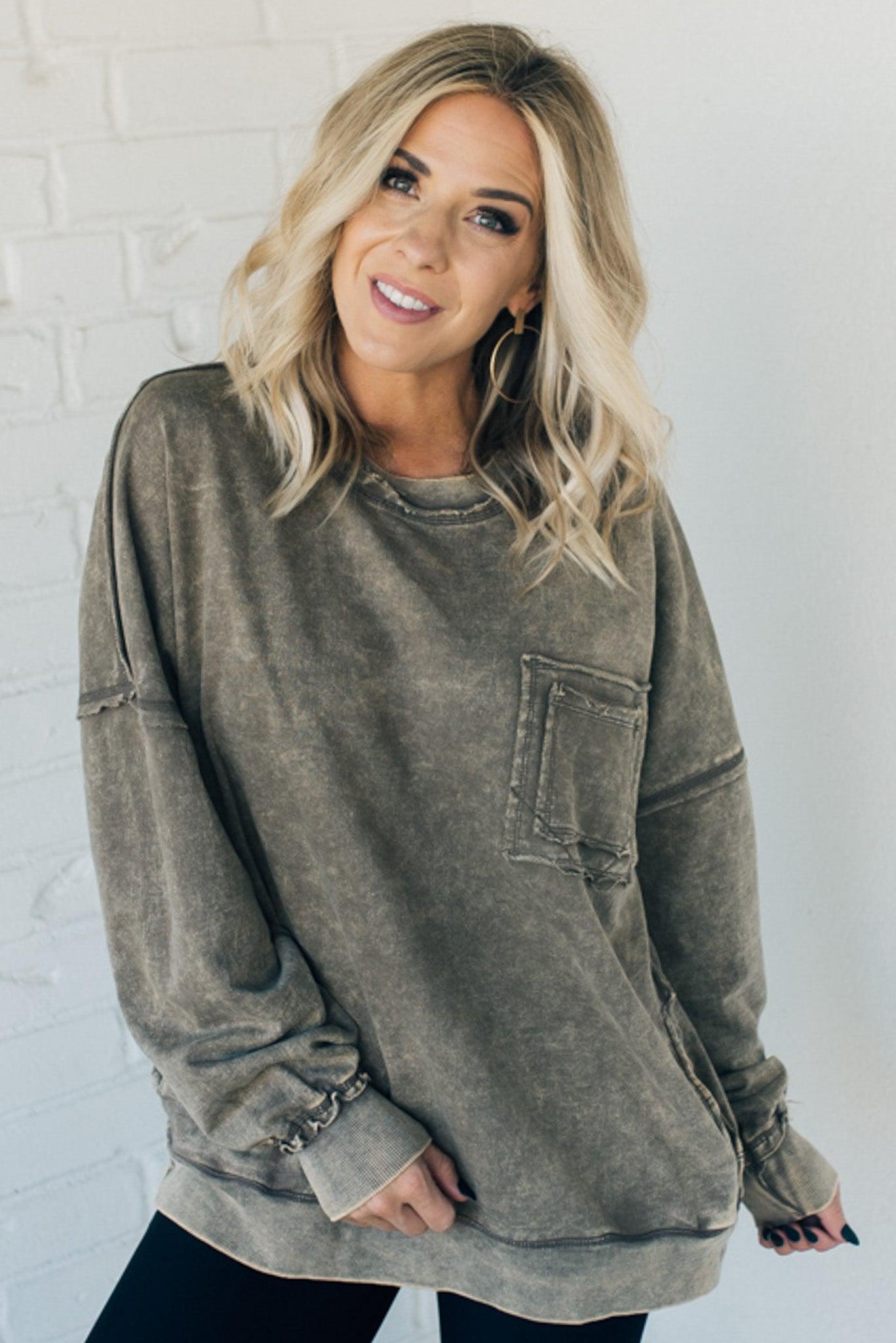 Elara™ | Cozy French Terry Acid Wash Pullover