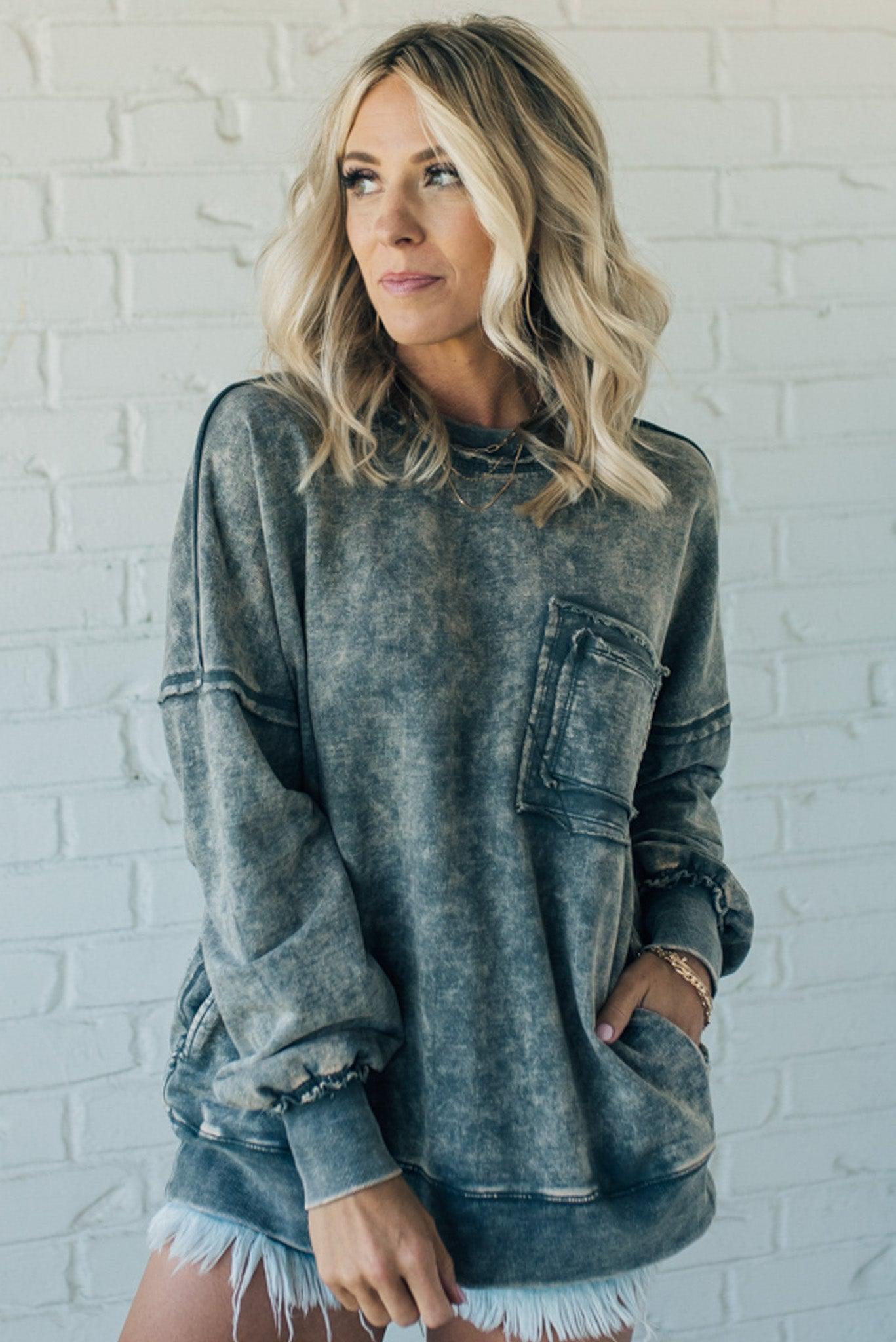 Elara™ | Cozy French Terry Acid Wash Pullover