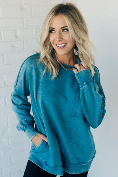 Elara™ | Cozy French Terry Acid Wash Pullover