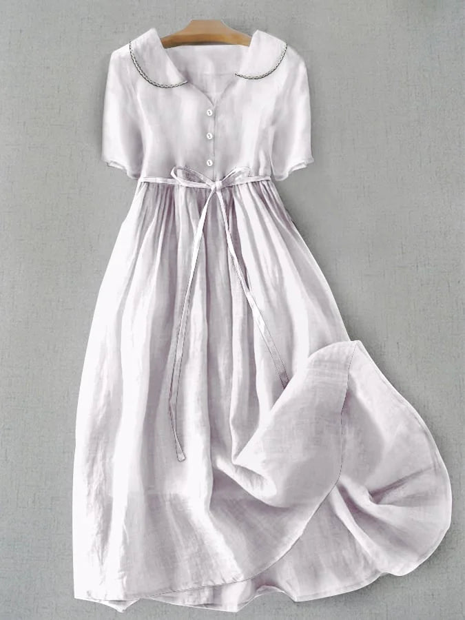 Zephyra™ | Ethereal Cotton Linen Mid Sleeve Dress
