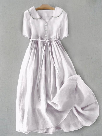 Zephyra™ | Ethereal Cotton Linen Mid Sleeve Dress