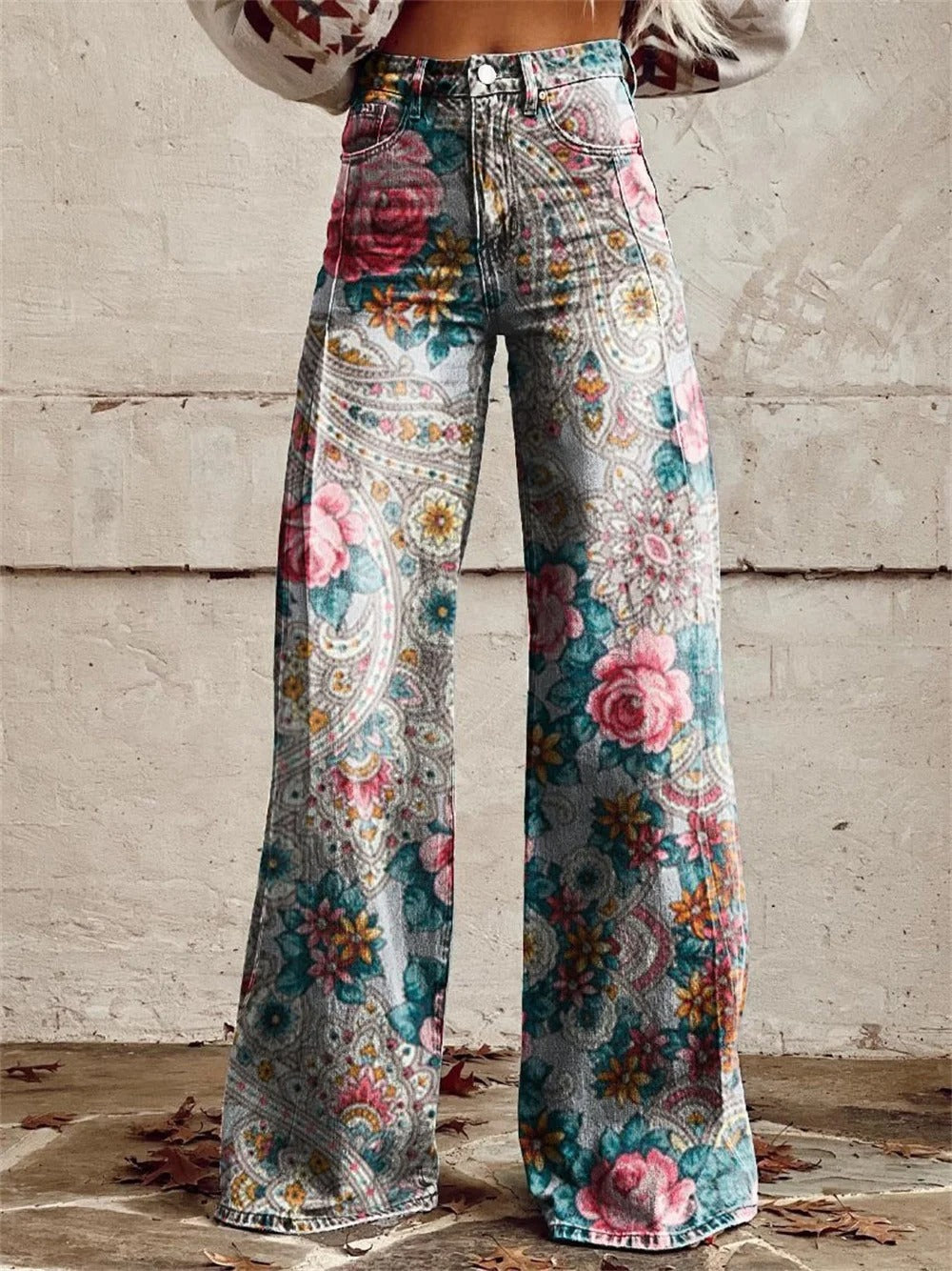 Alyssa™ - Vintage Colourful Floral Printed Wide Leg Pants