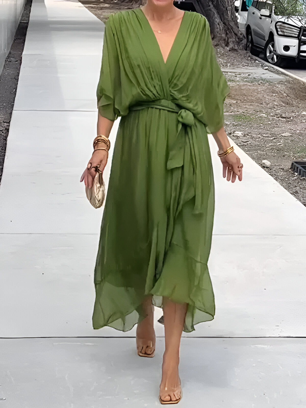 Sarah™ | Chiffon dress with V-neck