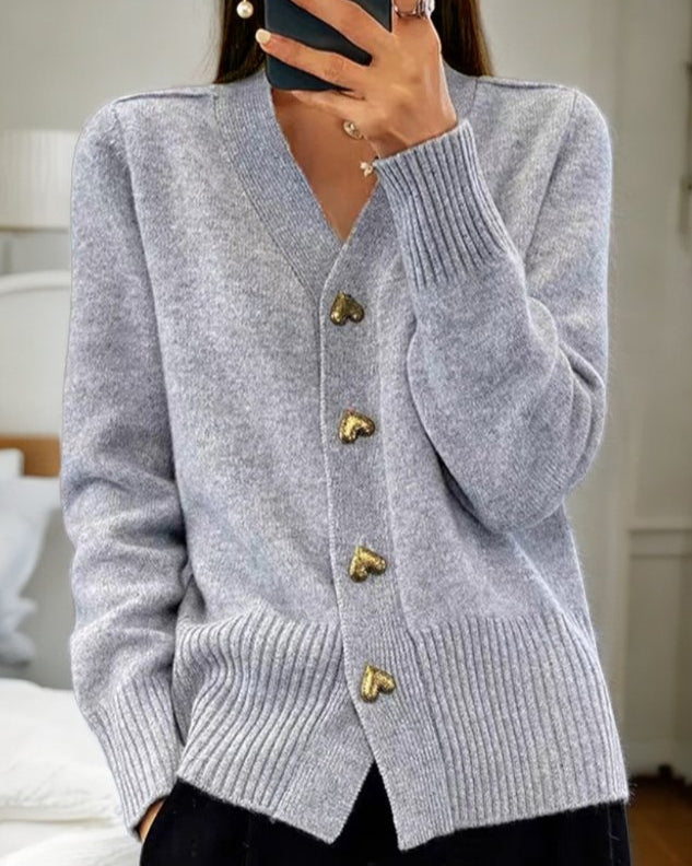 Aveline™ | Elegant Heart Button Cardigan